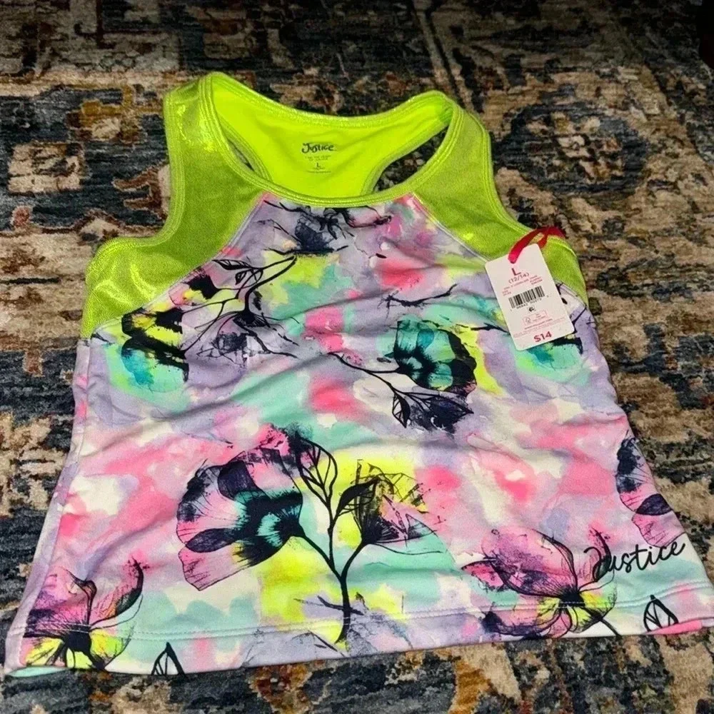 NWT justice bright neon tank top shirt girls large 12/14